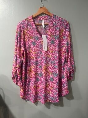 Dear Scarlett Pink Floral Tunic Top